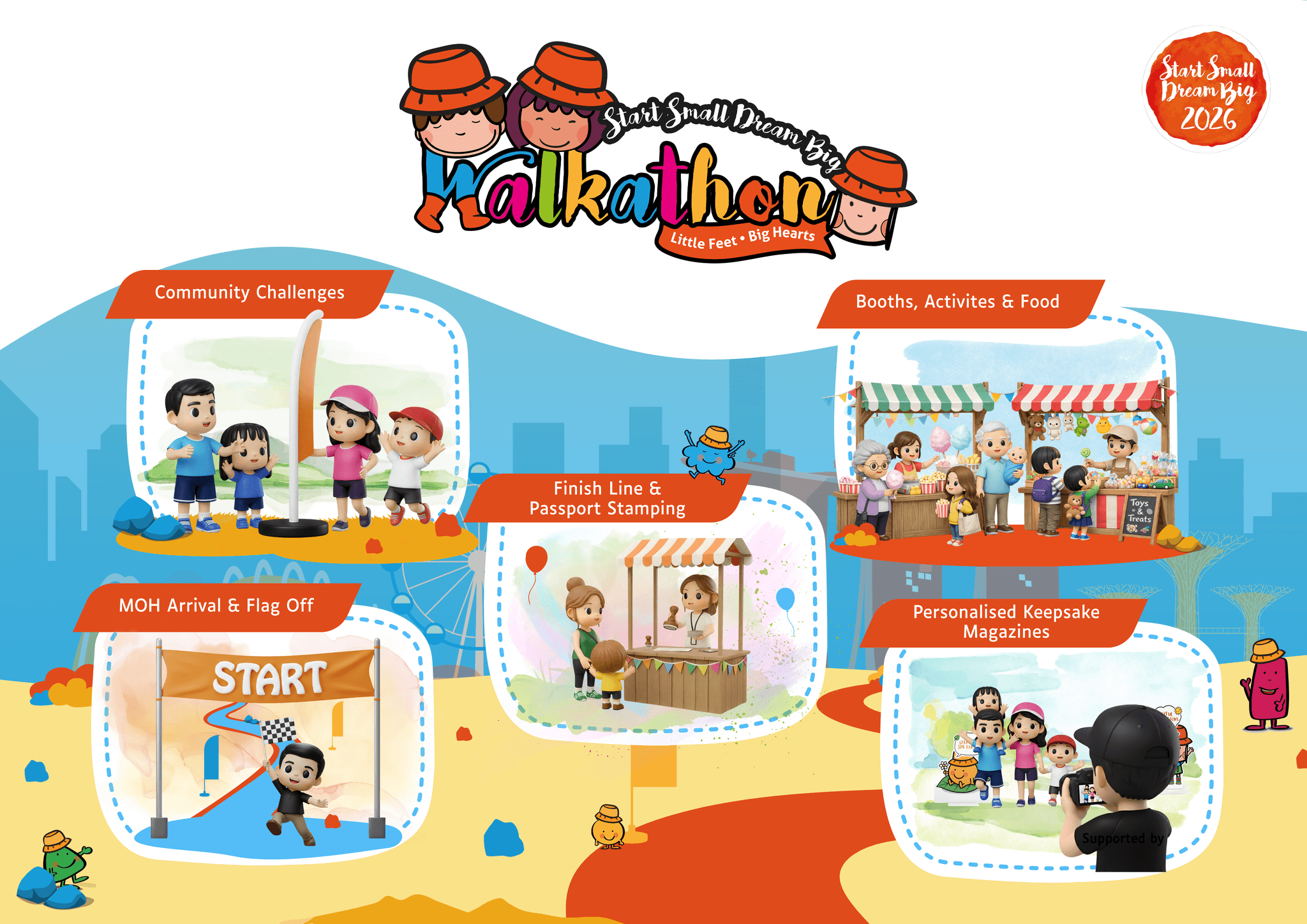 SSDB Walkathon 2026 Carnival Map showing activity zones at The Meadows, Gardens by the Bay